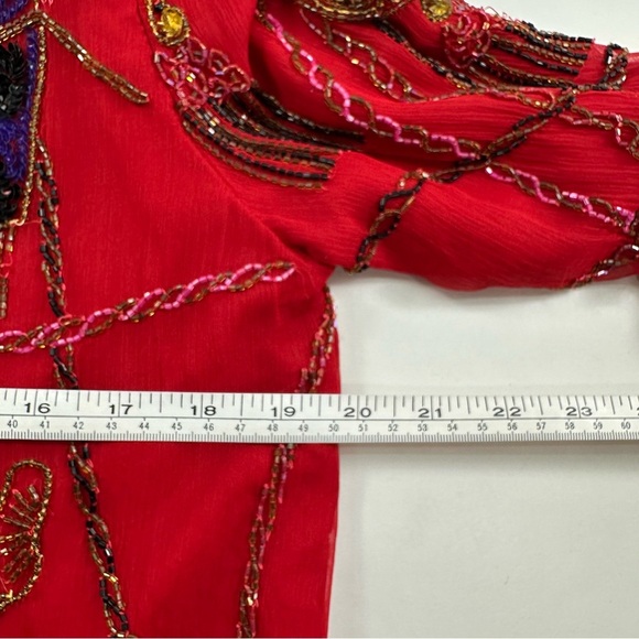 Vtg Laurence Kazar Beaded Silk Jacket Women’s Medium Red Holiday Party NWT - Picture 6 of 8